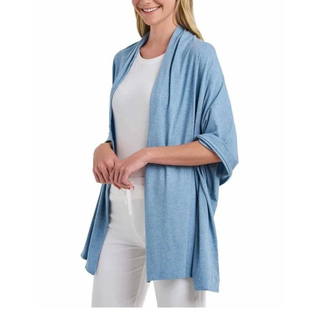 Coolibar The Sanibel Everyday Beach Shawl Womens OS Blue Heather Cozy UPF 50+